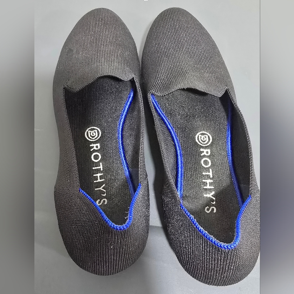 Rothy's Black and Blue Trim Flats